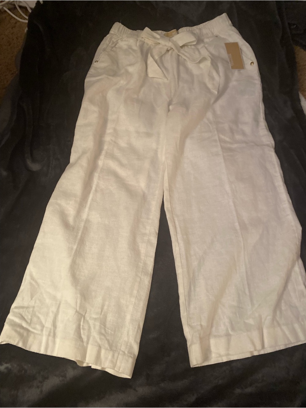 Michael Kors Women's Linen-Blend Drawstring Pants in White